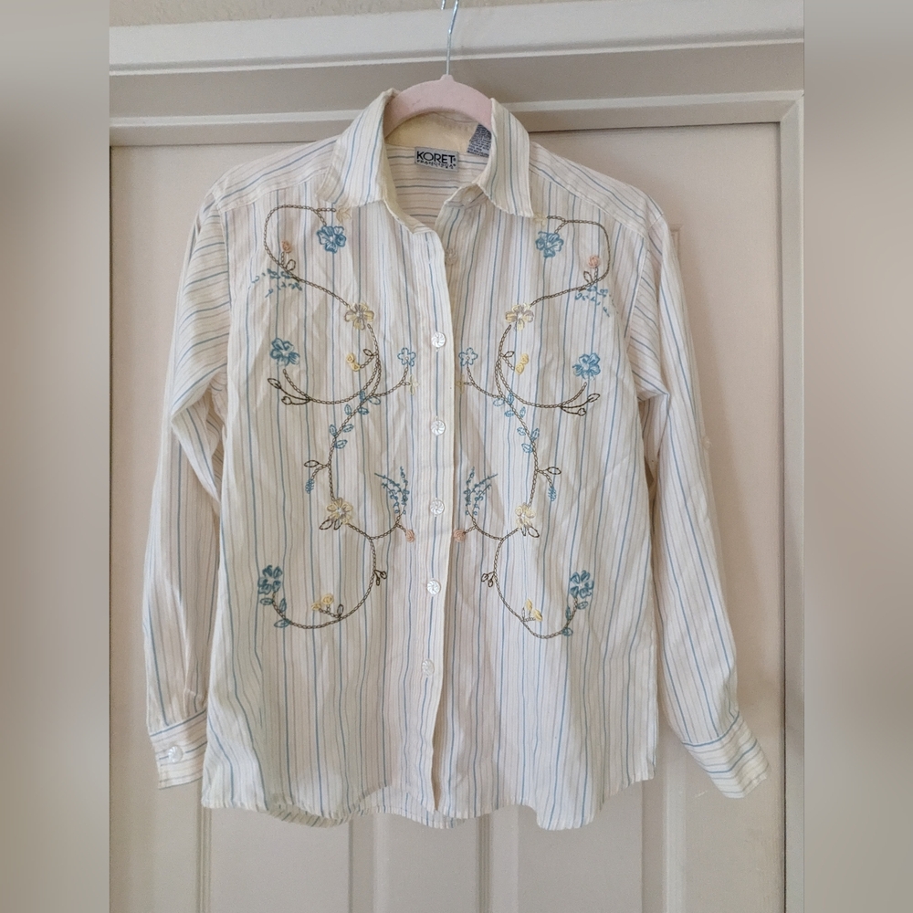Western Flare Size Petite Long or 3/4 Sleeve Striped Collared Shirt